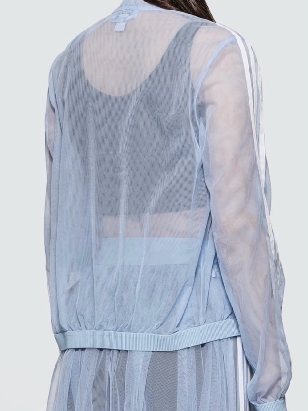 Adidas Track Top Jacket Sheer Mesh Tulle Periwinkle Blue & White Stripes Small - Picture 9 of 14